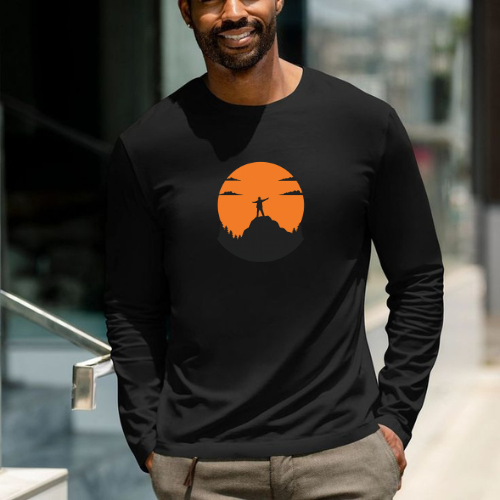 Men's Full Sleeve Black T-Shirt – "Sunset Summit" Design