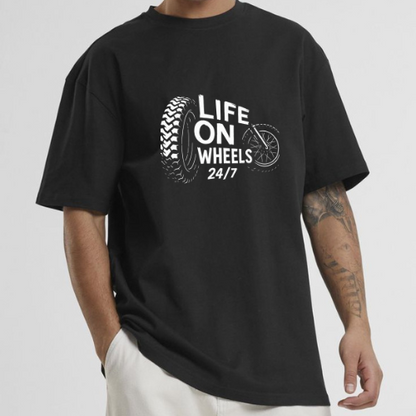 Men's Oversized T-Shirt – "Life on Wheels" Graphic Print