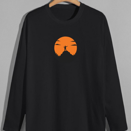 Men's Full Sleeve Black T-Shirt – "Sunset Summit" Design
