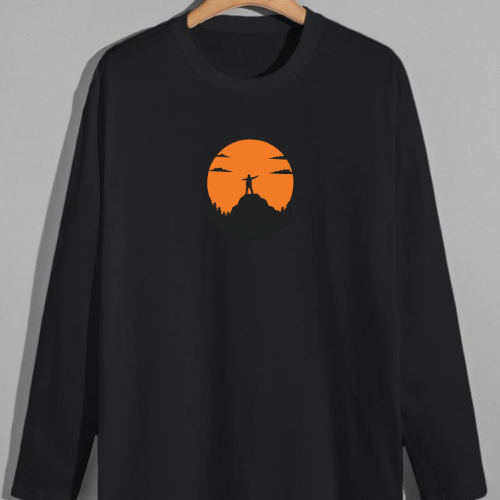 Men's Full Sleeve Black T-Shirt – "Sunset Summit" Design