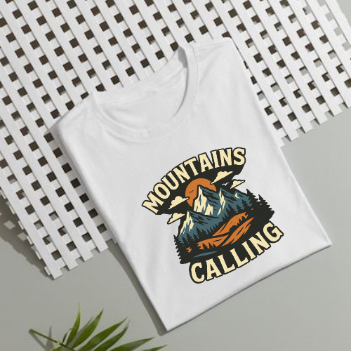 Mountains Calling – Full Sleeve T-Shirt (White & Blue)