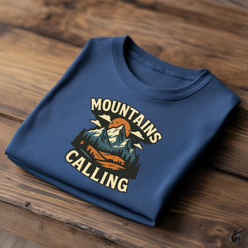 Mountains Calling – Full Sleeve T-Shirt (White & Blue)