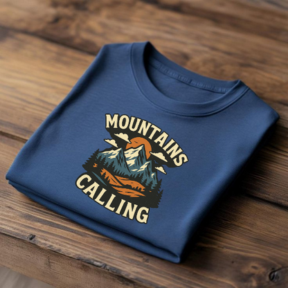Mountains Calling – Full Sleeve T-Shirt (White & Blue)