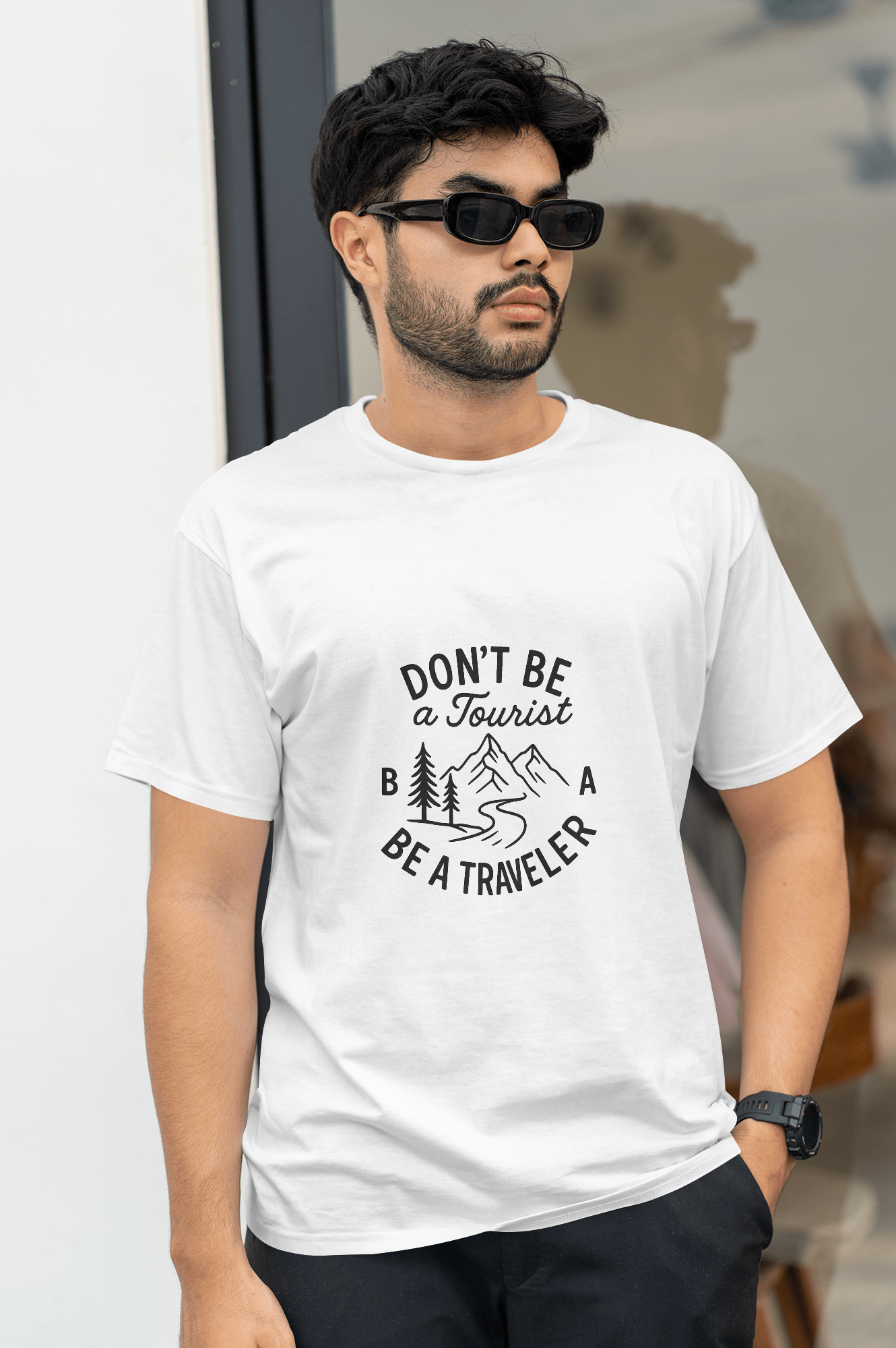 Men White Travelling T Shirt